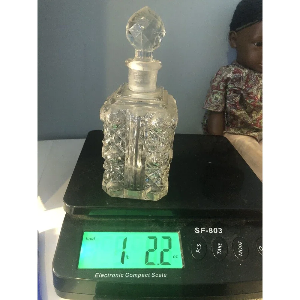 Vintage Diamond Cut Decanter Cologne Bottle Diamond Pattern Square